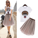 2015夏装韩版新款亮片刺绣蕾丝网纱蓬蓬裙时尚套装两件套连衣裙女