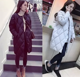 [转卖]2015冬装新款韩版宽松中长款羽绒棉衣外套女菱形格子