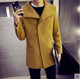 春季青年潮男装中长款毛呢子大衣韩版学生修身型大码男风衣外套