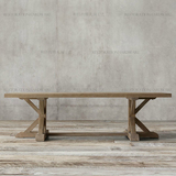 法式复古纯实木餐桌 美式乡村实木大板工作台 仿旧原木老榆木长桌