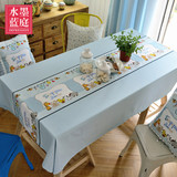 蓝色宜家小清新日式卡通餐桌布艺茶几布盖巾儿童书桌布包邮可定制