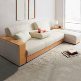 日式多功能皮艺沙发床双人宜家折叠拆洗储物小户型沙发组合实木