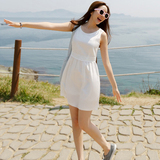 夏季A型小清晰棉质中腰修身背心裙显瘦白色无袖连衣裙子女淑女裙