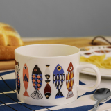 芊芊家蓝鱼欧式简约创意骨瓷水杯牛奶咖啡杯早餐杯陶瓷马克杯