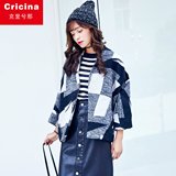 Cricina 2016秋冬季优质新款韩版羊毛呢大衣几何宽松大码女短外套