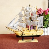 包邮木制帆船模型生日礼物家居地中海摆件时尚手工艺品船一帆风顺