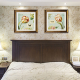 卧室床头挂画花卉二联美式 装饰画客厅田园风格壁画现代墙画家居