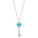 Tiffany蒂芙尼纯银项链 蓝色珐琅迷你Keys心形钥匙吊坠 最佳礼物