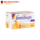 德国Femibion孕妇叶酸无碘2阶段维生素D3+DHA+400叶酸 2*30粒