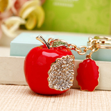 韩国创意礼品可爱水钻水晶小苹果汽车钥匙扣女包挂件钥匙链圈饰品