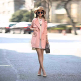 欧洲站2016春季新款女装时尚简约粉色风衣百搭七分袖外套潮款上衣