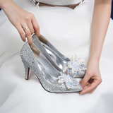 灰姑娘水晶鞋2015新款尖头高跟水钻单鞋伴娘女夏细跟单鞋新娘婚鞋