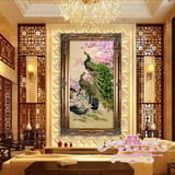 高档动物孔雀油画欧式装饰画开屏竖横幅玄关定制手工客厅挂画卧室