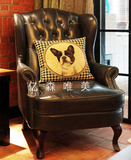 老虎椅单人沙发布皮美式别墅咖啡客厅卧室高背椅做旧实木沙发新款