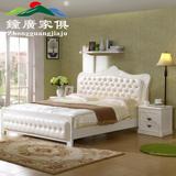 欧式白色美式乡村1.8米双人床软包靠背床实木床田园床橡木床婚床
