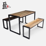 巨匠 特色复古餐桌椅组合 美式北欧工业风实木铁艺桌椅咖啡厅桌椅