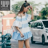 YEP2016夏装新款女装韩版宽松短款裙子一字领露肩宽松蓬蓬连衣裙
