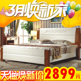 美柏橡木实木床1.8米双人床婚床1米8大床白色地中海家具环保卧室