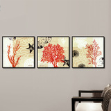 SIPA  正方形装饰画画框红珊瑚油布画 卧室客厅沙发背景墙面植物