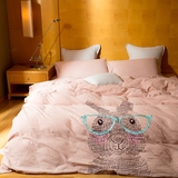 可爱兔刺绣水洗棉四件套 粉色纯棉卡通潮立体床笠款床单床上用品