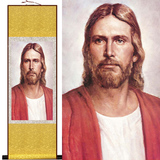 耶稣系列画像 基督教教堂 装饰画 卷轴挂画 丝绸油画 已装裱