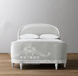 特价美式欧式雕花单人床 法式乡村复古白实木儿童床 带床尾软包床