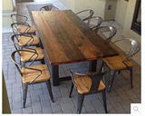 美式办公桌 欧式咖啡桌 实木餐桌椅组合铁艺乡村长方酒吧组装复古