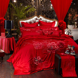欧式家纺婚庆十件套大红色多件套床上用品结婚用四件套纯棉10件套