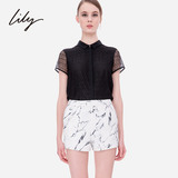 Lily丽丽2015夏装新款女装纯色娃娃领拼接蕾丝衫衬衫115230F4325