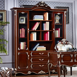 迈乐 欧美式实木雕花书柜书架 奢华描金多门玻璃书橱 书房置物柜