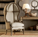 美式新古典客厅家具皮艺公主椅子单人沙发实木蛋壳椅太空椅