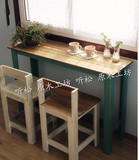 地中海咖啡桌实木长条桌奶茶店桌椅吧台美式做旧桌卧室阳台桌订制