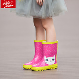 儿童雨鞋加绒冬季女 防滑防水春秋水鞋胶鞋套 中筒卡通猫小孩雨靴