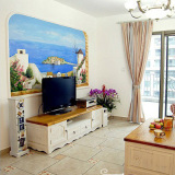田园地中海实木电视柜组合 白色美式乡村风格电视柜客厅家具定制