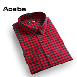 AOSBA冬装新款保暖衬衫男长袖加绒加厚修身格子假日休闲保暖衬衣