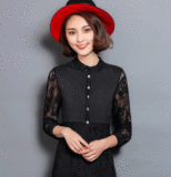 2015冬季新款韩版女装拼接中长款加厚长袖T恤蕾丝加绒打底衫