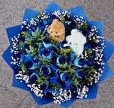 鲜花速递上海全市同城生日礼物祝福花束11朵19枝蓝色妖姬送小熊