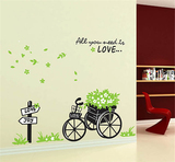 家居墙面装饰客厅卧室墙纸自行车花篮新款墙贴纸透明防水PVC墙纸