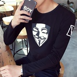 正品牌范思哲旗舰店冬季长袖男士圆领男装标准韩版日常修身T恤