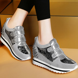 韩版休闲鞋夏天魔术贴运动鞋跑步鞋新款铆钉内增高单鞋女鞋鞋子