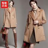 韩国SZ代购2015冬装新款大码毛呢外套中长款女高端羊绒大衣女装
