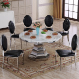 现代简约大理石餐台不锈钢餐桌小户型圆形带转盘吃饭餐桌椅子组合