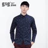 【断码S码】gxg.jeans男修身时尚波点印花休闲长袖衬衫#54803002
