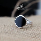 【时尚几何形】泰银925纯银饰品老银匠手工 黑玛瑙菱形形戒指指环