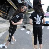 童装女童夏季运动套装2016新款韩版中大童女孩休闲三叶草两件套潮