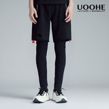 UOOHE2016新款春季潮男休闲裤 假两件时尚运动裤男短裤打底裤套装