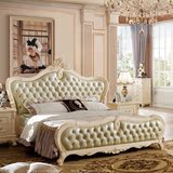欧式真皮床 高档实木床婚床 公主床白色 橡木床高箱床1.8米双人床