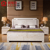 意特尔家具水曲柳实木床白色1.8米双人床婚床1.5米单人高箱硬板床