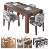 火烧石餐桌大理石饭桌现代简约家具中式榆木实木餐桌椅组合4人6人