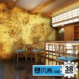 3D立体航海世界地图大型壁画服装店咖啡店餐厅复古木纹墙纸壁纸